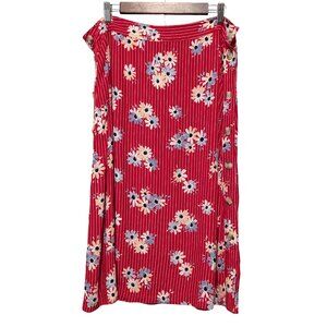 Madewell Womens NWT Size 10 Red Stripes Daisy Society Side Buttons Midi Skirt